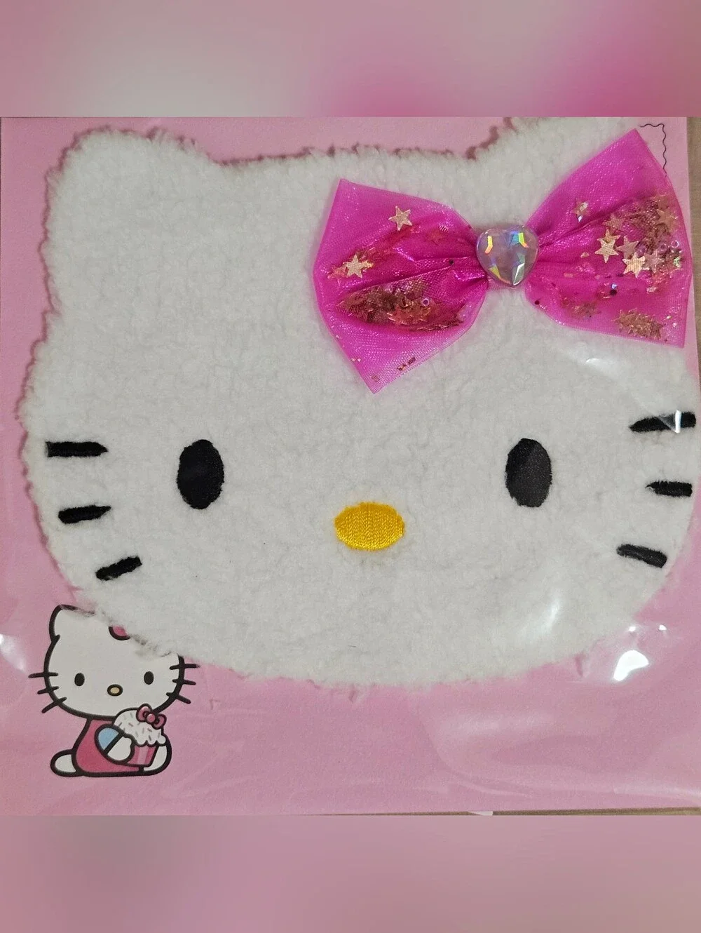 PAPYRUS HELLO KITTY SANRIO FUZZY FABRIC BOW GEMMED BIRTHDAY CARD